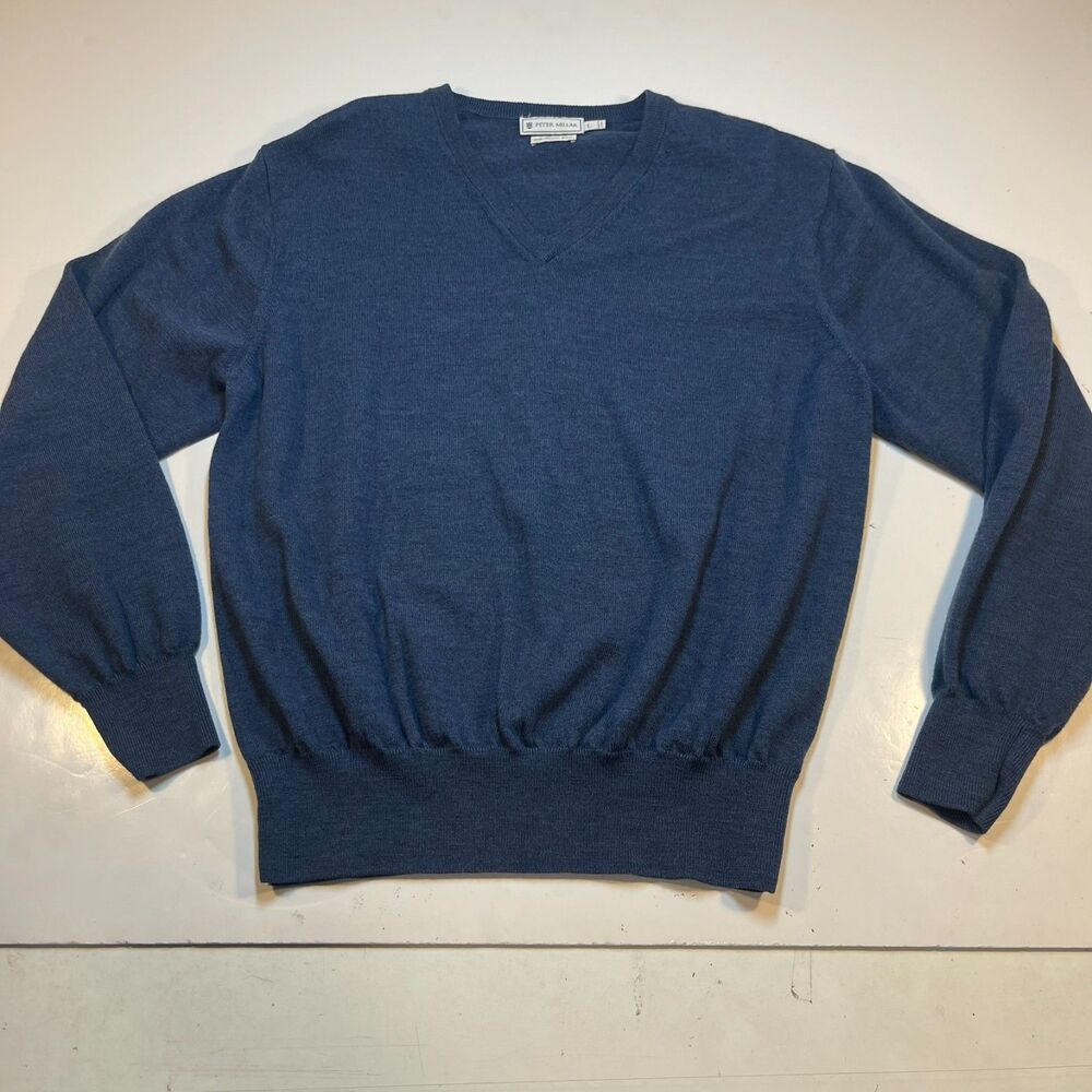 Peter Millar 100% Merino Wool V Neck Sweater Sz Mens L Blue